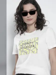 Tommy Hilfiger Women White Brand Logo Printed Organic Cotton T-shirt