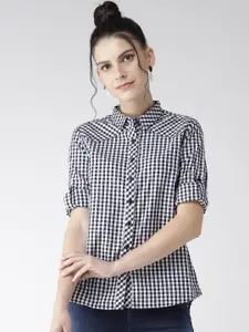 Xpose Women Blue And White Gingham Checks Checked Casual Shirt