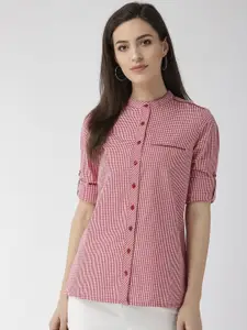 Xpose Women Red& White Micro Checks Checked Casual Shirt