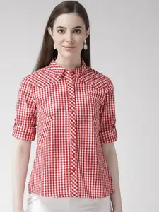 Xpose Women Red & White Checked Cotton Casual Shirt