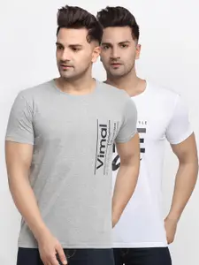 VIMAL JONNEY Men Grey & White Typography 2 Slim Fit T-shirt
