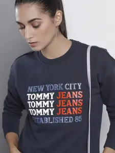 Tommy Hilfiger Women Blue & White Printed Sweatshirt