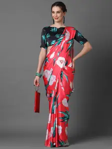 Mitera Pink & White Floral Saree