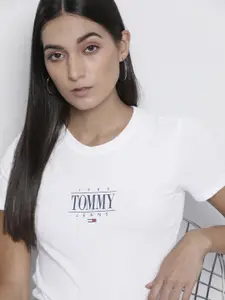 Tommy Hilfiger Women White Brand Logo Printed Organic Cotton Sustainable T-shirt