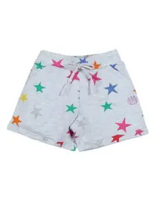 PLUM TREE Girls Grey Melange Conversational Printed Mid-Rise Regular Shorts