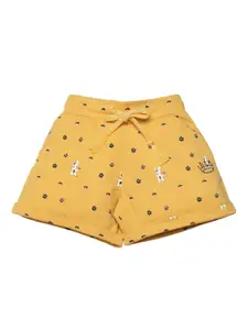 PLUM TREE Girls Yellow Conversational Printed Mid-Rise Regular Shorts