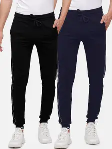 MADSTO Men Pack Of 2 Solid Slim-Fit Cotton Joggers