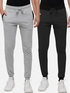 MADSTO Men Pack Of 2 Grey & Black Solid Cotton Joggers