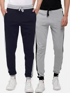 MADSTO Men Pack Of 2 Navy Blue & Grey Solid Slim-Fit Cotton Joggers