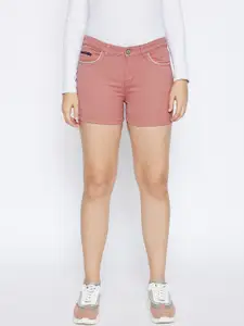 Crimsoune Club Women Pink Slim Fit Mid-Rise Denim Shorts