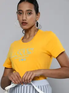 Levis Women Yellow  Blue Brand Logo Printed Pure Cotton T-shirt