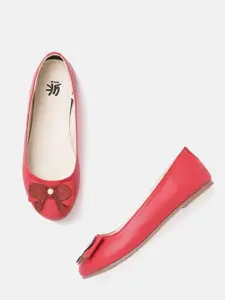 YK Girls Red Solid Ballerinas with Bow Detail