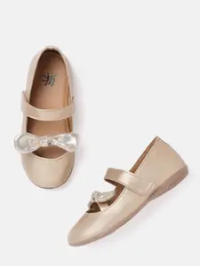 YK Girls Gold-Toned Mary Janes with Bows