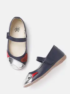 YK Girls Navy Blue & Silver Mary Janes with Applique Detail