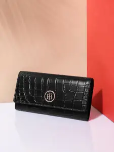Tommy Hilfiger Women Black Croc-Textured Leather Two Fold Wallet