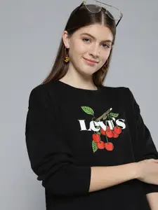Levis Women Black Graphic Printed Sweatshirt