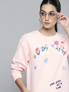 Levis Women Pink Floral Printed Drop Shoulder Sweatshirt
