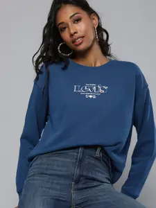 Levis Women Navy Blue Logo Printed Sweatshirt