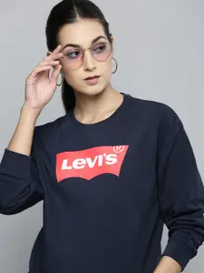Levis Women Navy Blue Graphic Printed Sweatshirt