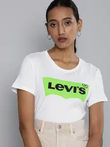 Levis Women White Brand Logo Printed T-shirt