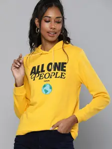 Levis Women Yellow Printed Hooded Sweatshirt
