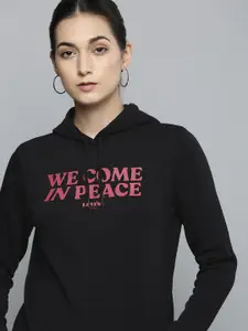 Levis Women Black Graphic Printed Hooded Sweatshirt