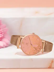 Rizzly Women Peach-Coloured Brass Printed Dial Analogue Watch RZ-119