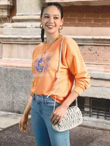 Levis Women Orange Printed Drop Shoulder Sweatshirt