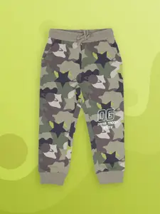 PLUM TREE Boys Olive Green & Brown Camouflage Printed Cotton Joggers