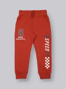 PLUM TREE Boys Orange Solid Pure Cotton Loose-Fit Joggers