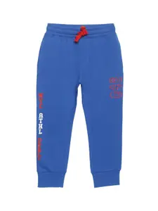 PLUM TREE Boys Blue Typography Printed Pure Cotton Loose-Fit Joggers