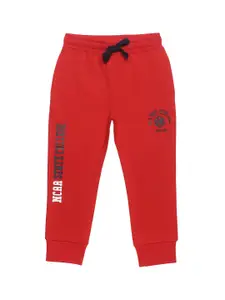 PLUM TREE Boys Red & Black Printed Pure Cotton Loose-Fit Joggers