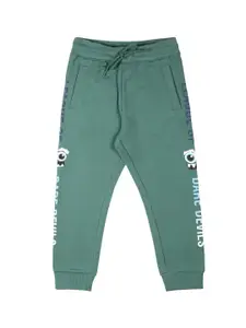 PLUM TREE Boys Green & Blue Printed Pure Cotton Loose-Fit Joggers