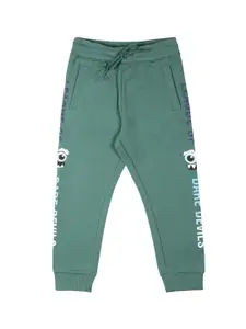 PLUM TREE Boys Green & Blue Printed Pure Cotton Loose-Fit Joggers