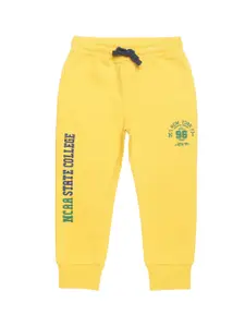 PLUM TREE Boys Yellow Printed Pure Cotton Loose-Fit Joggers