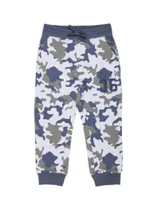 PLUM TREE Boys Olive-Green & Grey Camouflage Printed Pure Cotton Loose-Fit Joggers