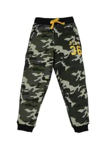 PLUM TREE Boys Olive-Green Camouflage Printed Pure Cotton Loose-Fit Joggers