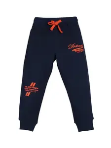 PLUM TREE Boys Navy Blue & Orange Printed Loose-Fit Pure Premium Cotton Joggers