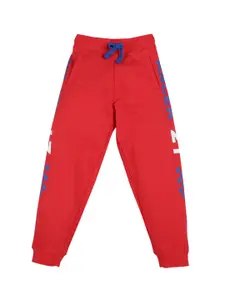 PLUM TREE Boys Red & Blue Printed Loose-Fit Pure Cotton Joggers