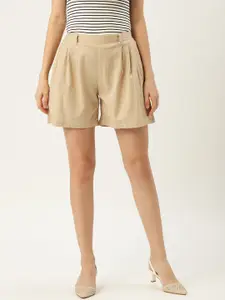 Molcha Women Beige Cotton Shorts