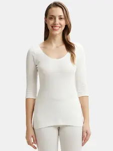 Jockey Women Off-White Solid Thermal Top