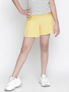 Oxolloxo Girls Yellow High-Rise Linen Regular Shorts