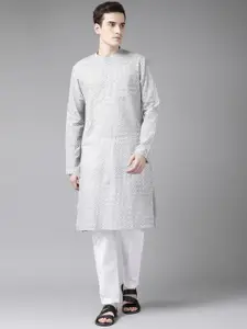 See Designs Men Grey Printed Pure Cotton Kurta with Trousers
