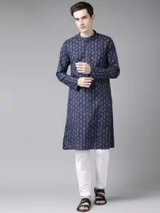 See Designs Men Navy Blue Printed Pure Cotton Kurta with Trousers