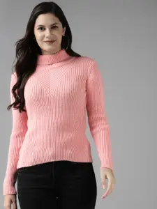 Cayman Women Pink Woollen Ribbed Pullover
