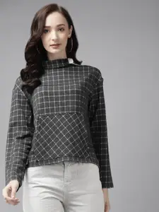 Cayman Women Charcoal Grey Checked Sweatshirt