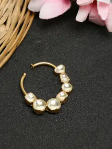 Ruby Raang Gold-Plated White Faux Kundan-Studded Nose Ring