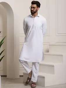 SOJANYA Men White Solid Pure Cotton Regular Pathani Kurta with Salwar