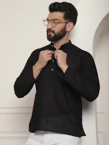 SOJANYA Men Black Chikankari Embroidered Pure Cotton Kurta