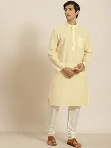 SOJANYA Men Yellow & Off White Pure Cotton Striped Kurta